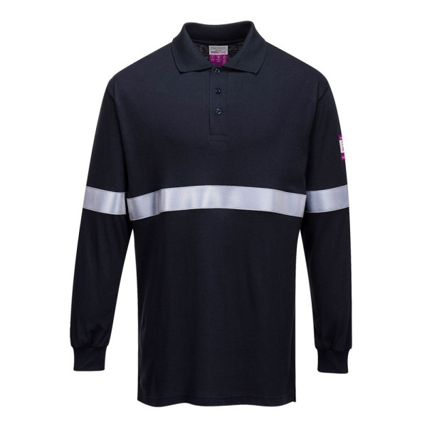 Portwest Flame Resistant Anti-Static Long Sleeve Polo Shirt with Reflective Tape